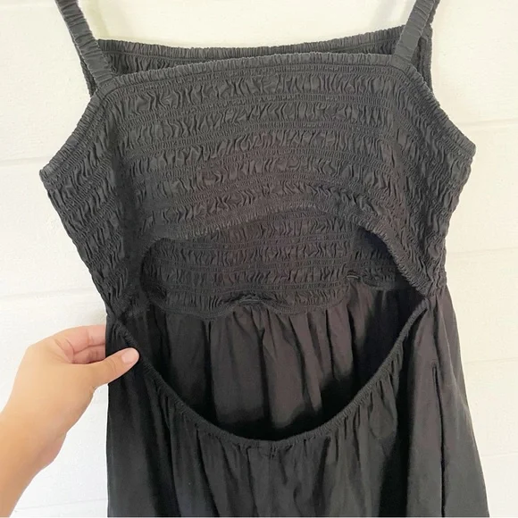 Old Navy Open Back Smocked-Bodice Black Cotton-Poplin Midi Fit&Flare Dress XL - Picture 9 of 12